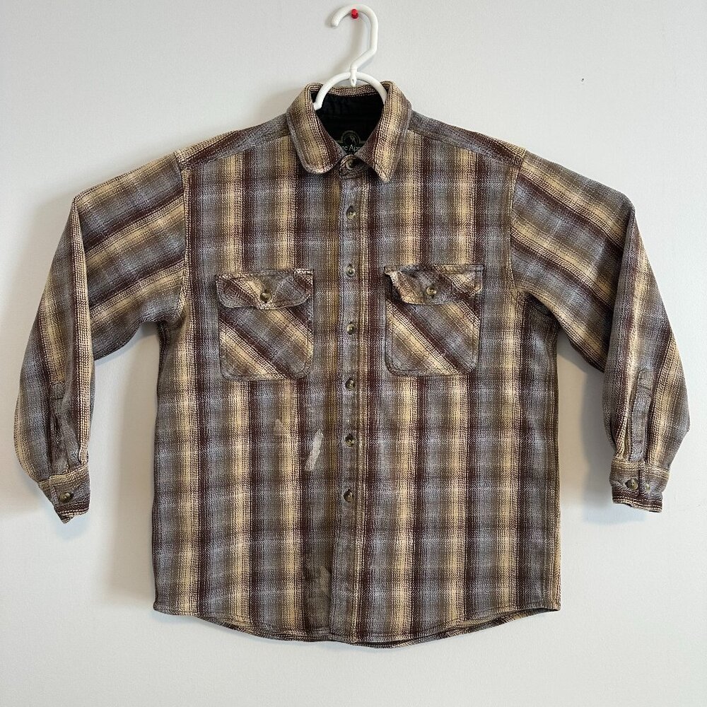 Berne Apparel Casual Button Down Mens Medium Brown Plaid Distressed Shacket
